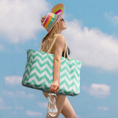 Oversized Beach Tote with Zip Closure and Mesh Panels, Water Resistant 20L