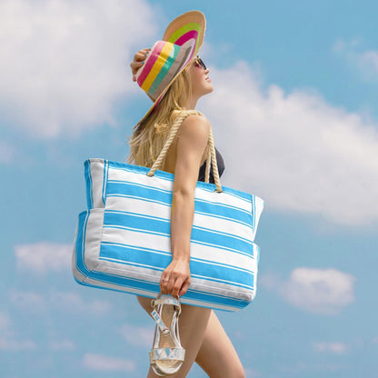 Oversized Beach Tote with Zip Closure and Mesh Panels, Water Resistant 20L