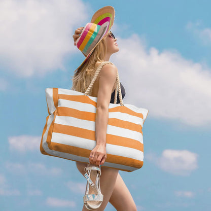 Oversized Beach Tote with Zip Closure and Mesh Panels, Water Resistant 20L