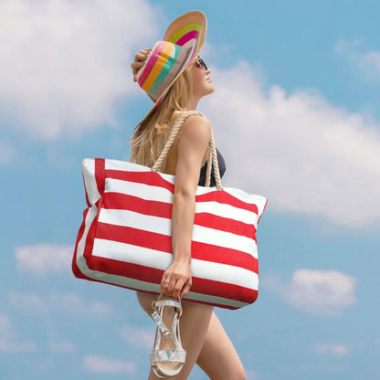 Oversized Beach Tote with Zip Closure and Mesh Panels, Water Resistant 20L