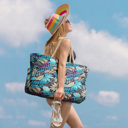 Oversized Beach Tote with Zip Closure and Mesh Panels, Water Resistant 20L