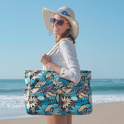 Oversized Beach Tote with Zip Closure and Mesh Panels, Water Resistant 20L