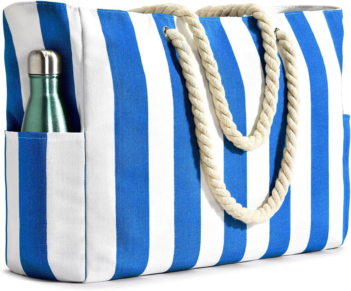 Oversized Beach Tote with Zip Closure and Mesh Panels, Water Resistant 20L