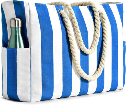 Oversized Beach Tote with Zip Closure and Mesh Panels, Water Resistant 20L