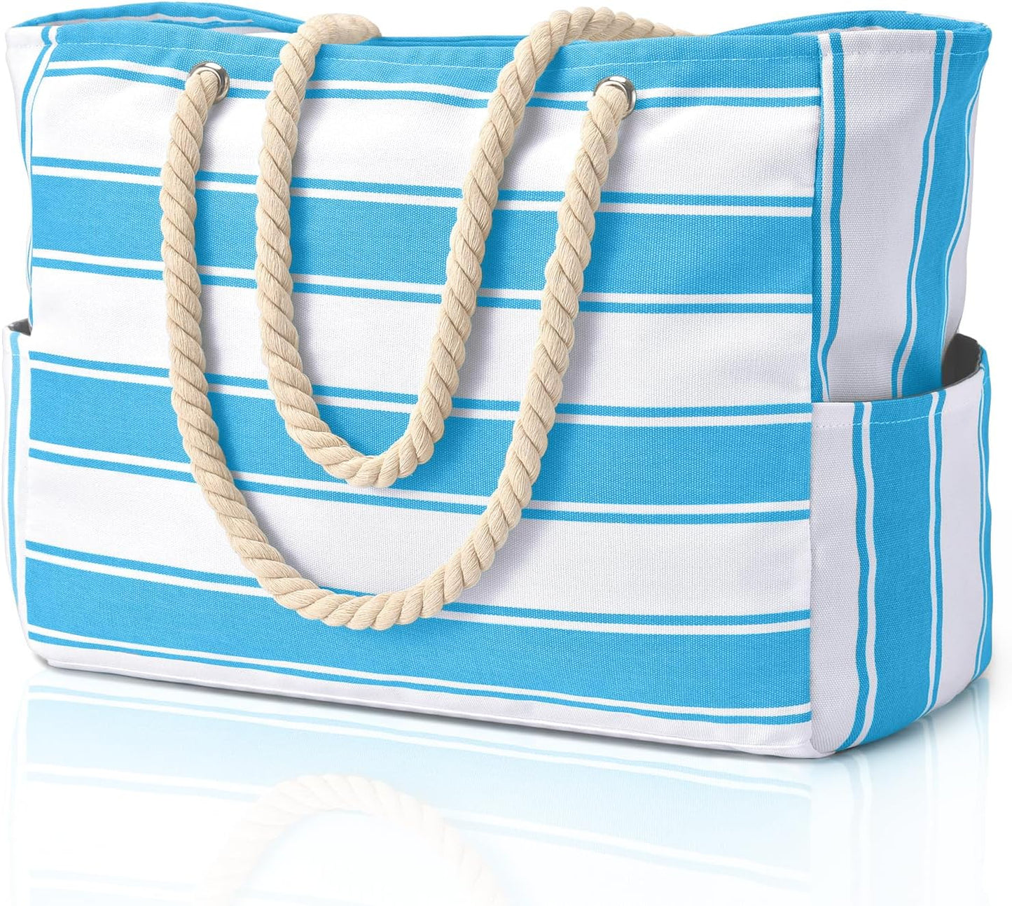 Oversized Beach Tote with Zip Closure and Mesh Panels, Water Resistant 20L