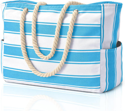 Oversized Beach Tote with Zip Closure and Mesh Panels, Water Resistant 20L