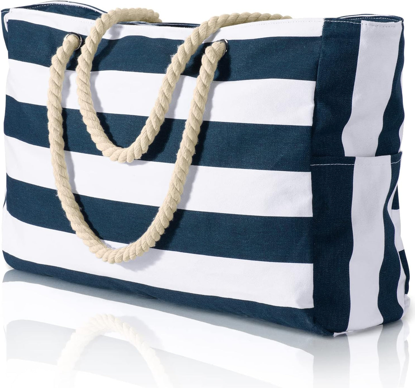Oversized Beach Tote with Zip Closure and Mesh Panels, Water Resistant 20L