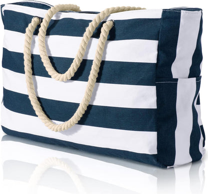 Oversized Beach Tote with Zip Closure and Mesh Panels, Water Resistant 20L
