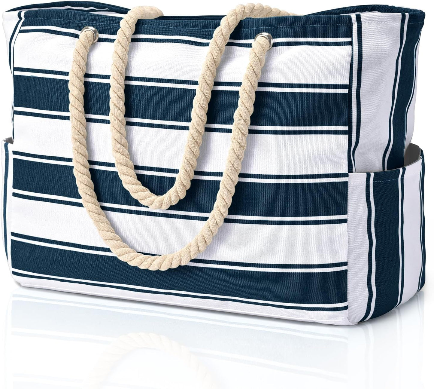 Oversized Beach Tote with Zip Closure and Mesh Panels, Water Resistant 20L