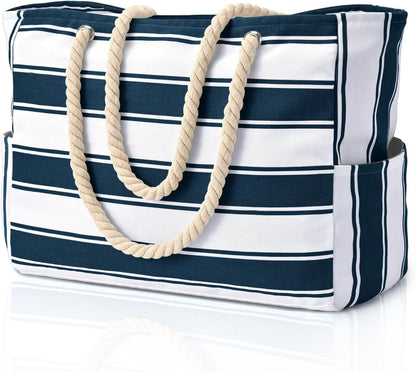 Oversized Beach Tote with Zip Closure and Mesh Panels, Water Resistant 20L