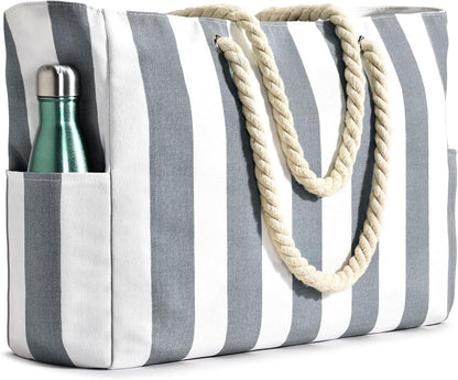 Oversized Beach Tote with Zip Closure and Mesh Panels, Water Resistant 20L