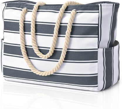 Oversized Beach Tote with Zip Closure and Mesh Panels, Water Resistant 20L