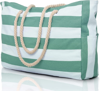 Oversized Beach Tote with Zip Closure and Mesh Panels, Water Resistant 20L
