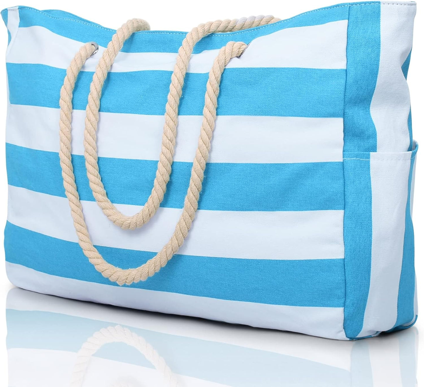 Oversized Beach Tote with Zip Closure and Mesh Panels, Water Resistant 20L