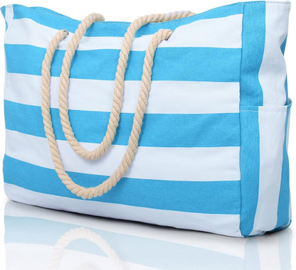 Oversized Beach Tote with Zip Closure and Mesh Panels, Water Resistant 20L