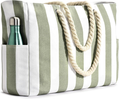 Oversized Beach Tote with Zip Closure and Mesh Panels, Water Resistant 20L