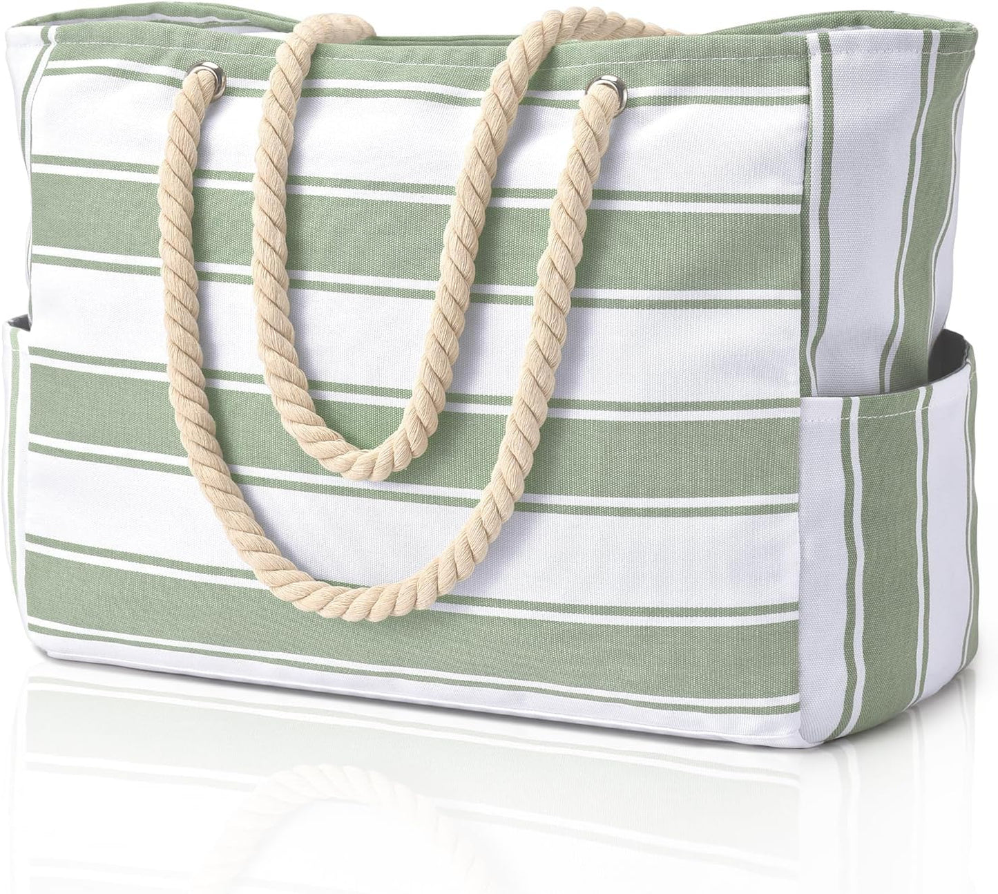 Oversized Beach Tote with Zip Closure and Mesh Panels, Water Resistant 20L