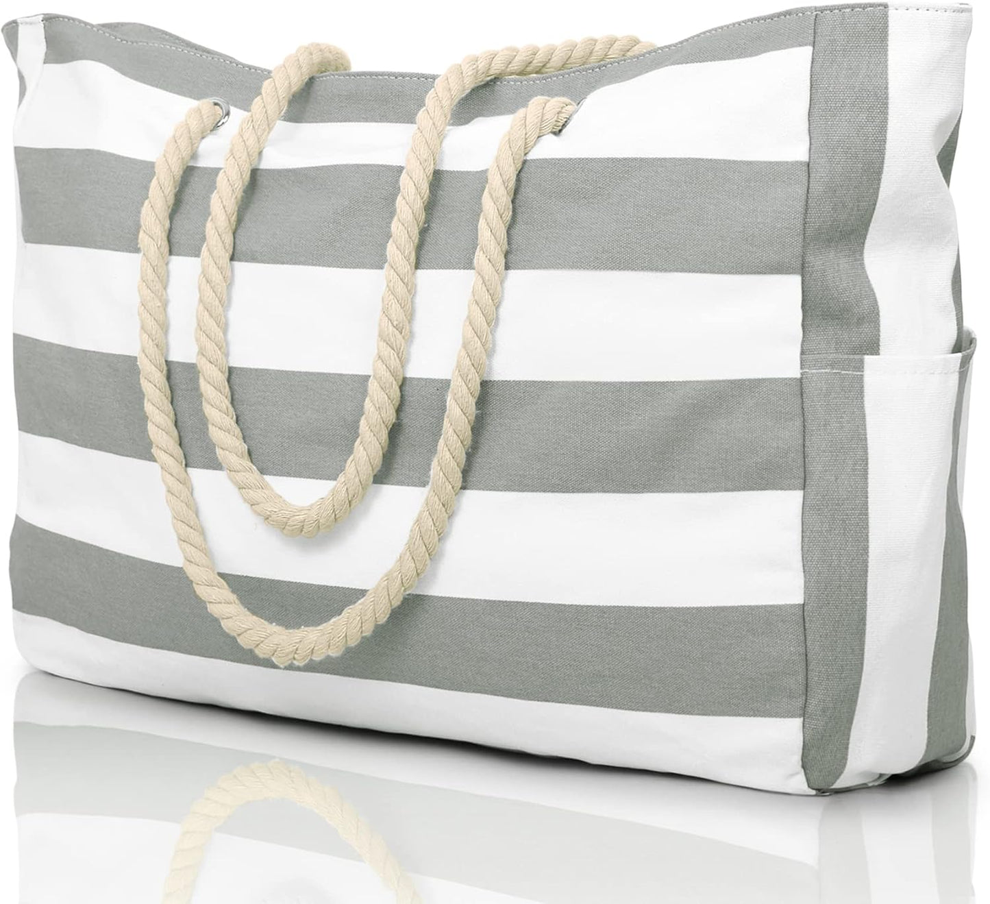 Oversized Beach Tote with Zip Closure and Mesh Panels, Water Resistant 20L