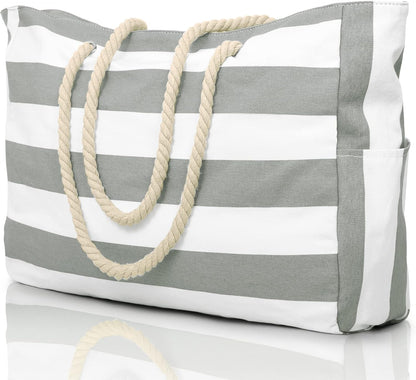 Oversized Beach Tote with Zip Closure and Mesh Panels, Water Resistant 20L