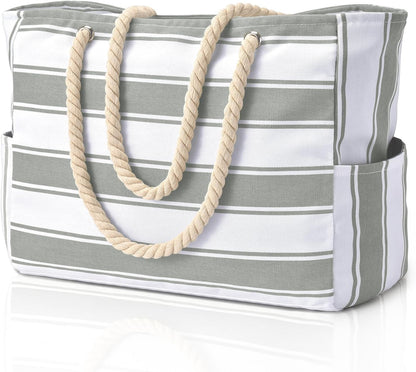 Oversized Beach Tote with Zip Closure and Mesh Panels, Water Resistant 20L