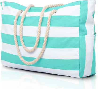 Oversized Beach Tote with Zip Closure and Mesh Panels, Water Resistant 20L