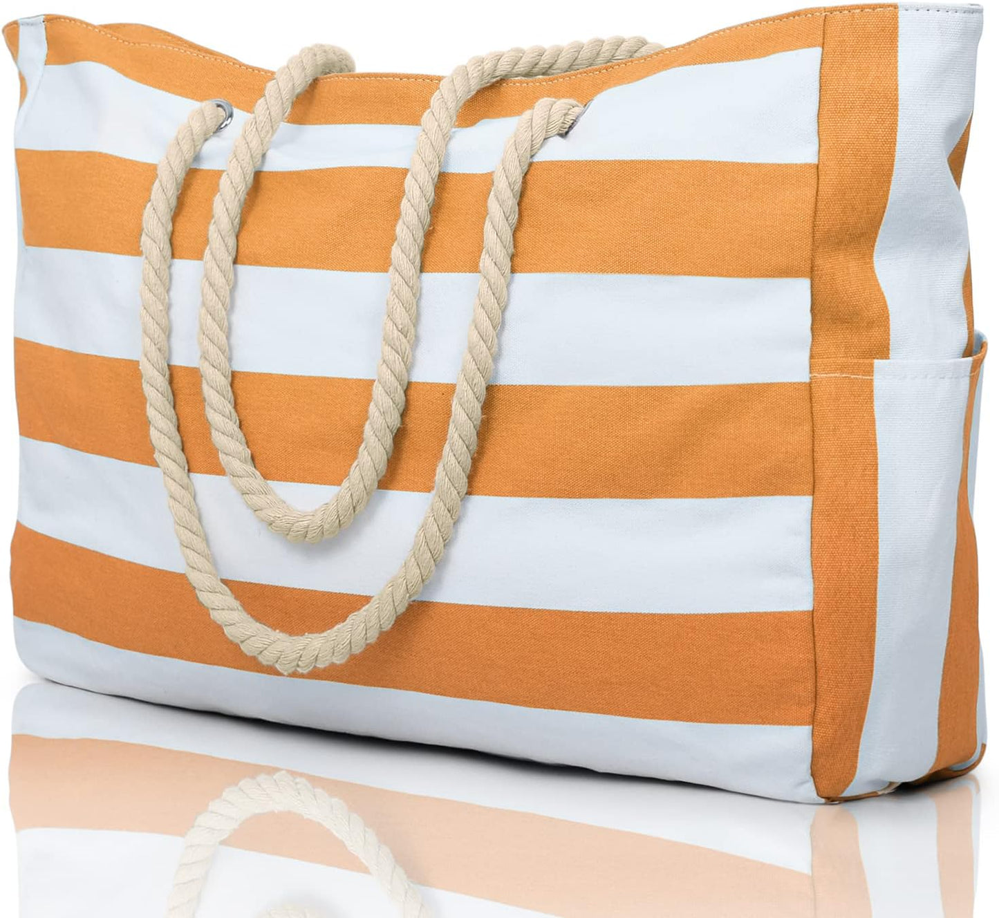 Oversized Beach Tote with Zip Closure and Mesh Panels, Water Resistant 20L