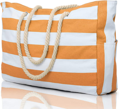 Oversized Beach Tote with Zip Closure and Mesh Panels, Water Resistant 20L