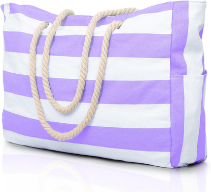 Oversized Beach Tote with Zip Closure and Mesh Panels, Water Resistant 20L