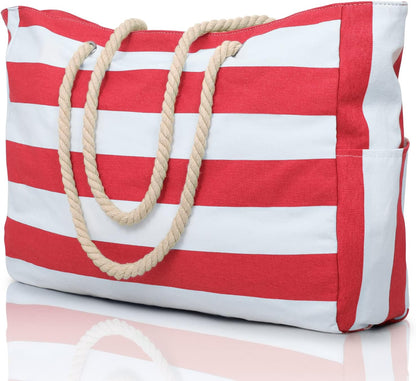 Oversized Beach Tote with Zip Closure and Mesh Panels, Water Resistant 20L
