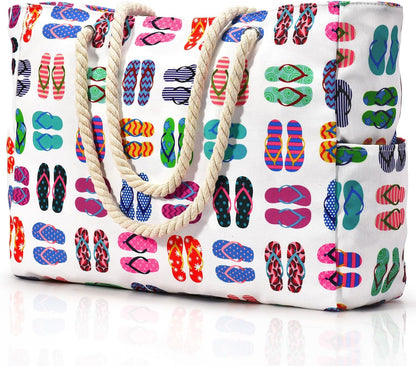 Oversized Beach Tote with Zip Closure and Mesh Panels, Water Resistant 20L