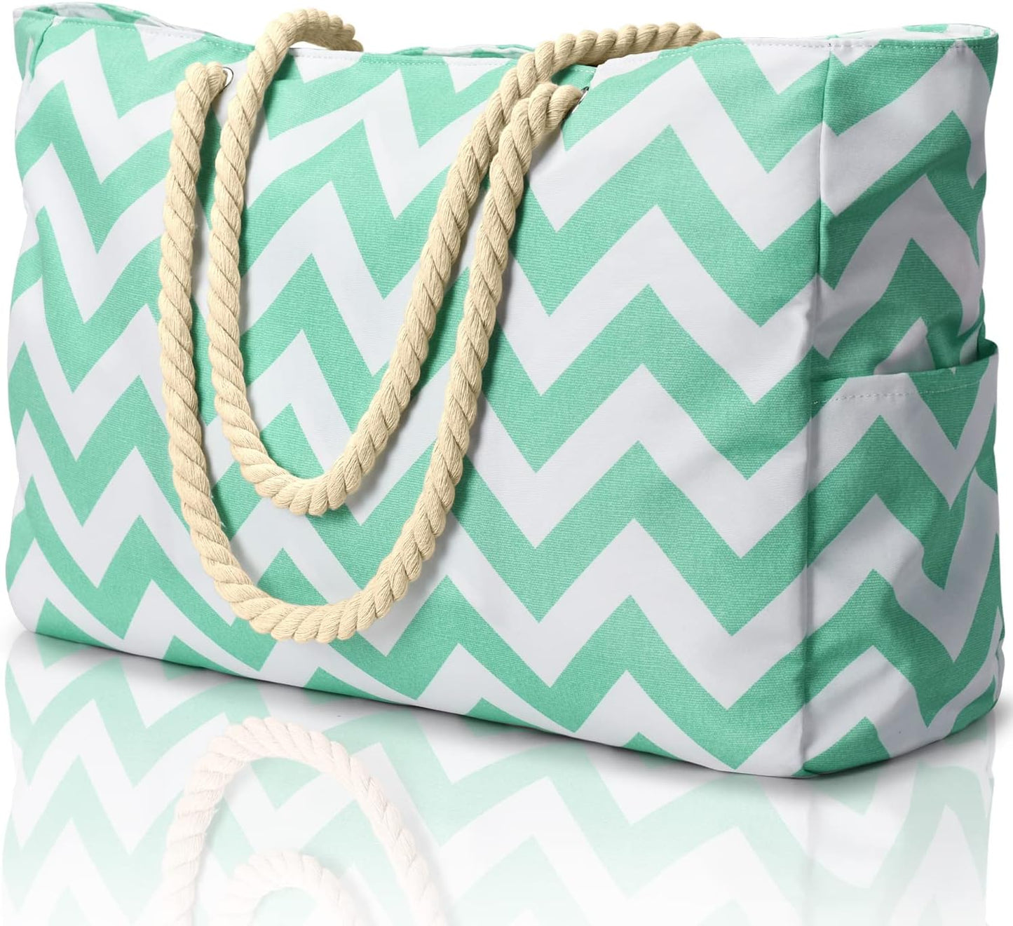 Oversized Beach Tote with Zip Closure and Mesh Panels, Water Resistant 20L