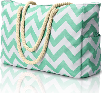 Oversized Beach Tote with Zip Closure and Mesh Panels, Water Resistant 20L