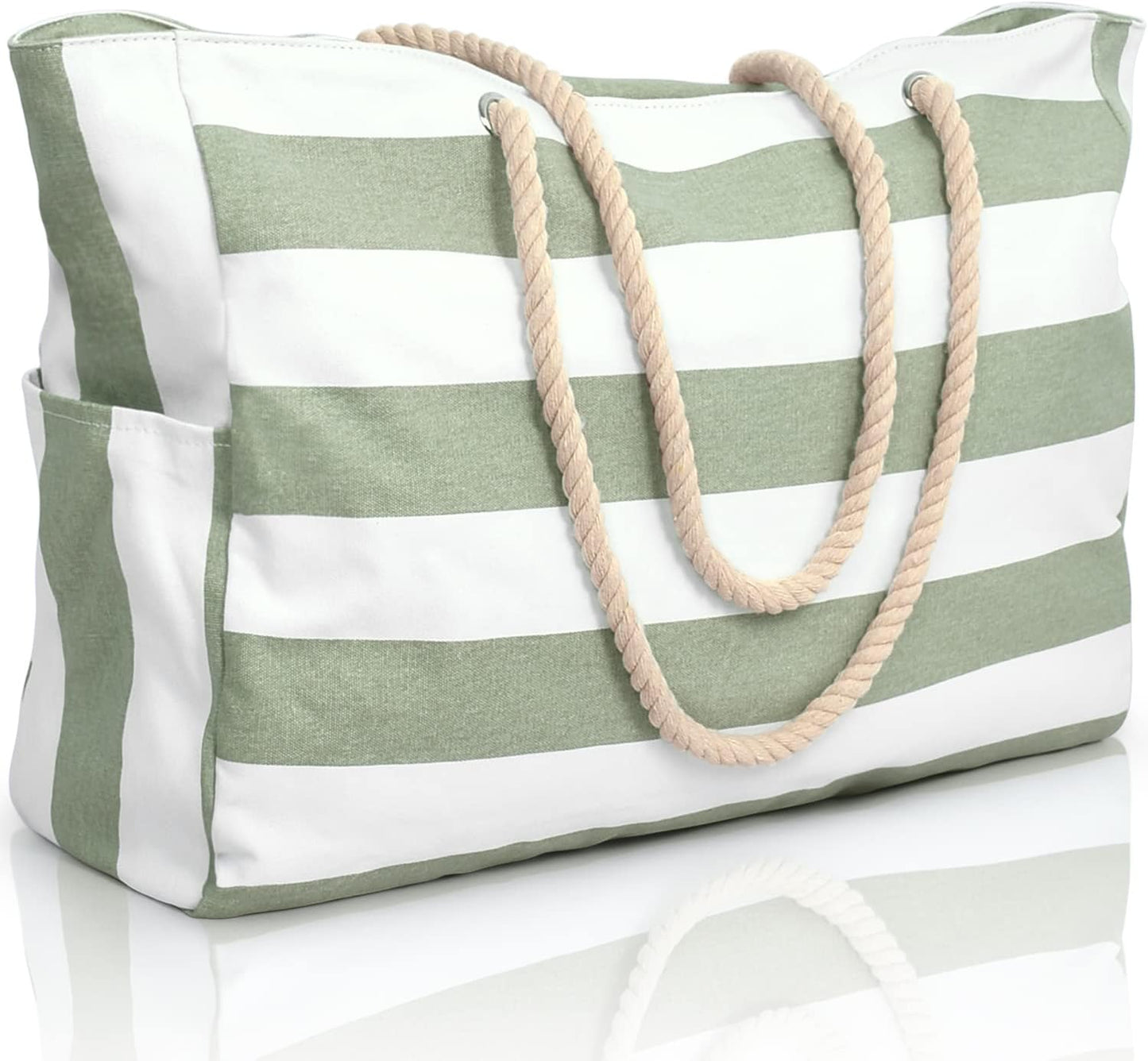 Oversized Beach Tote with Zip Closure and Mesh Panels, Water Resistant 20L
