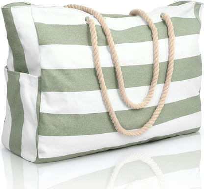 Oversized Beach Tote with Zip Closure and Mesh Panels, Water Resistant 20L