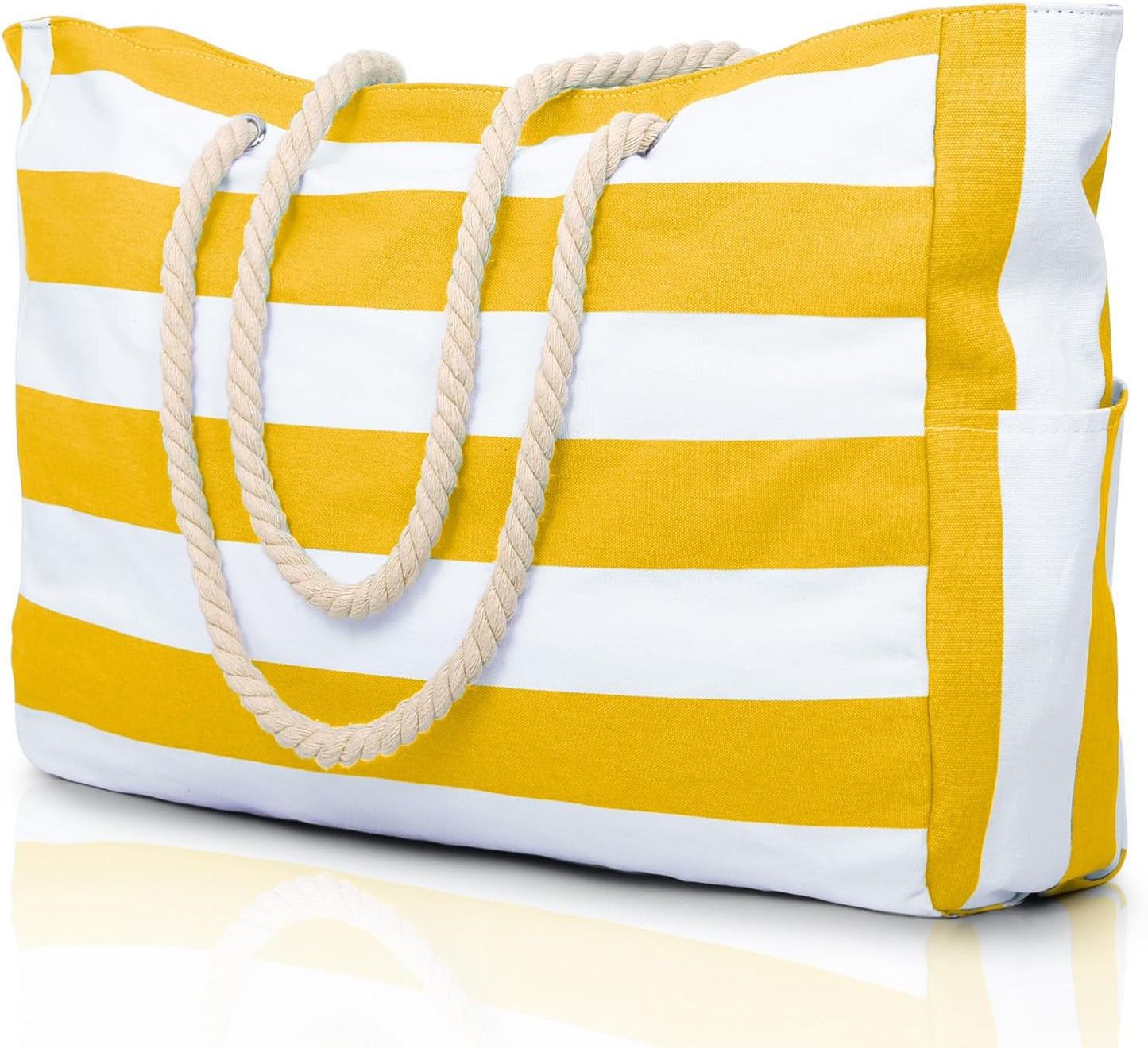 Oversized Beach Tote with Zip Closure and Mesh Panels, Water Resistant 20L