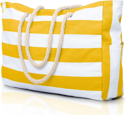 Oversized Beach Tote with Zip Closure and Mesh Panels, Water Resistant 20L