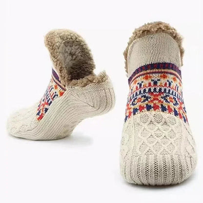 Knit Snow Pattern Socks with a Fleece Lining and Non Slip Grips in Six Colors for Winter