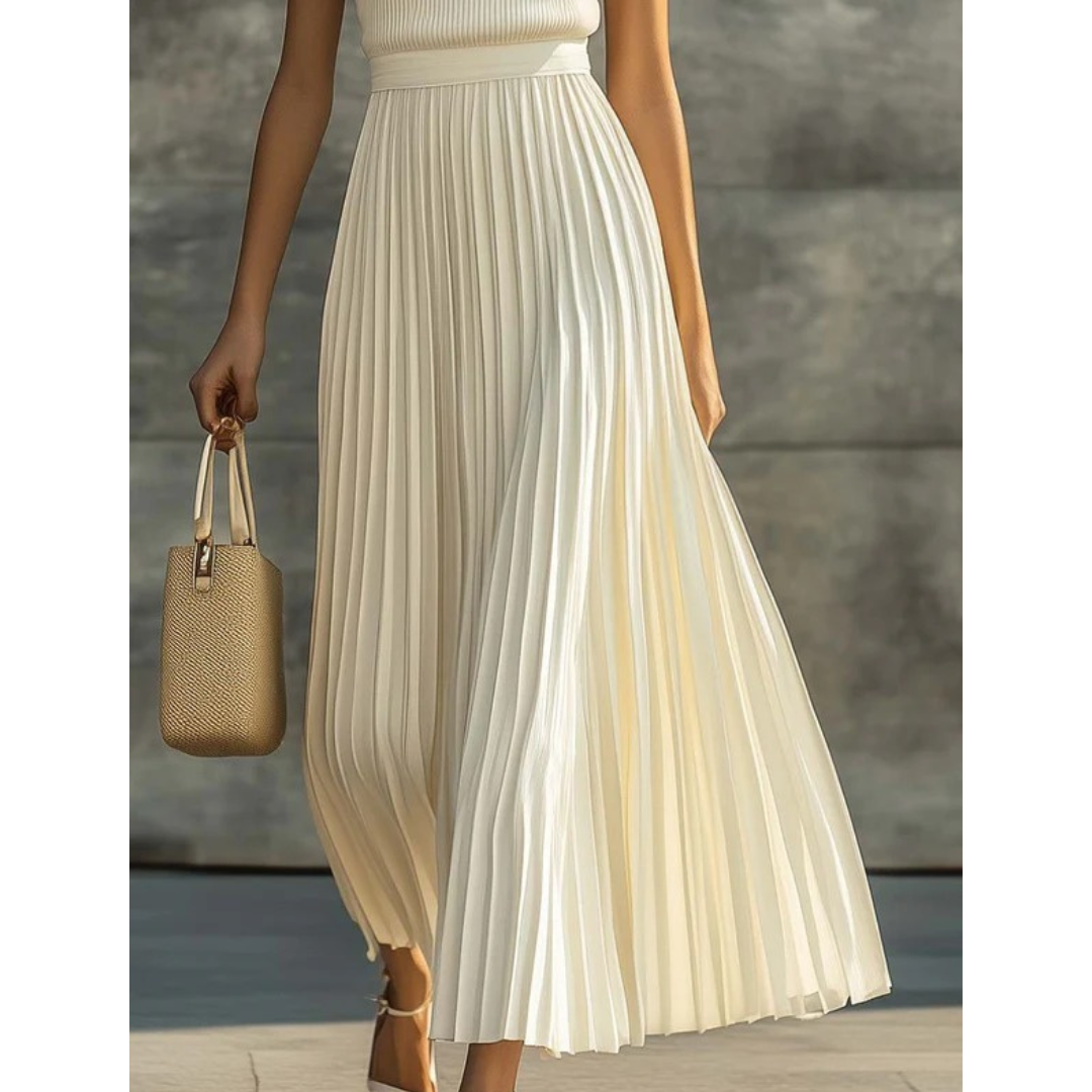 Women's Bernadette Cream Pleated Maxi Dress – Elegant & Versatile