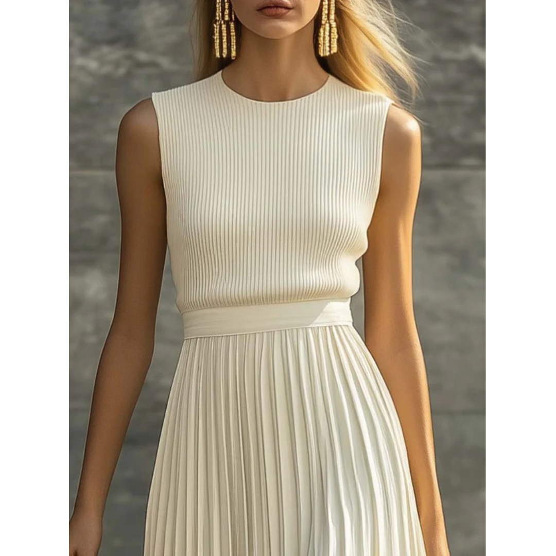 Women's Bernadette Cream Pleated Maxi Dress – Elegant & Versatile