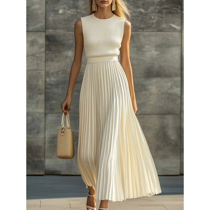 Women's Bernadette Cream Pleated Maxi Dress – Elegant & Versatile