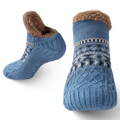 Knit Snow Pattern Socks with a Fleece Lining and Non Slip Grips in Six Colors for Winter
