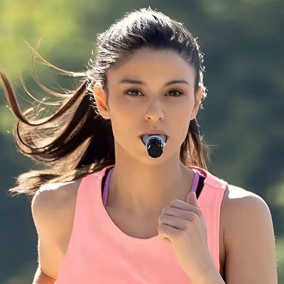 Handheld Breathing Trainer with Adjustable Resistance in a Compact Lightweight Body in Black or White