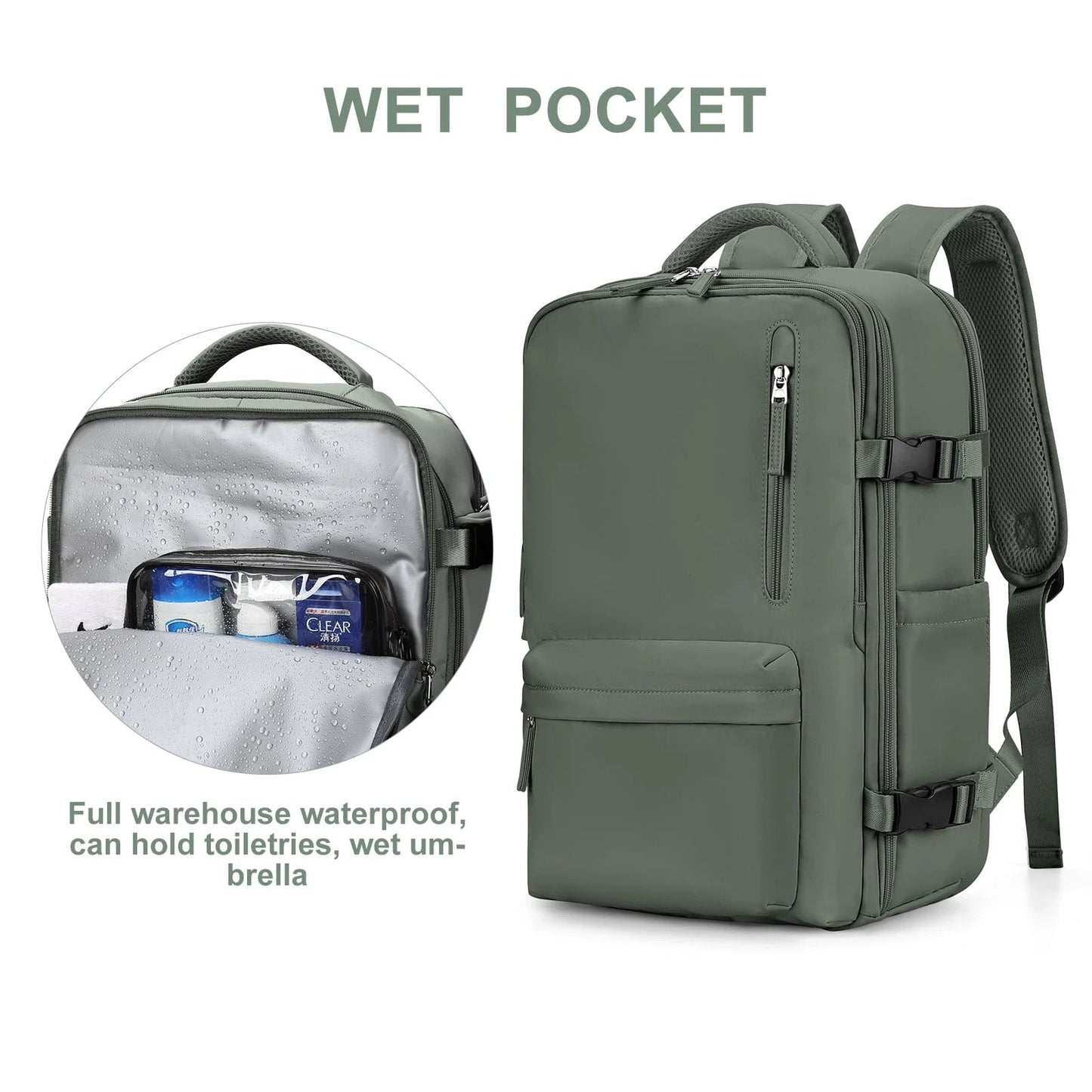 Women's 35L Travel Backpack with USB Charging Port and Laptop Compartment, Shoe and Wet Storage