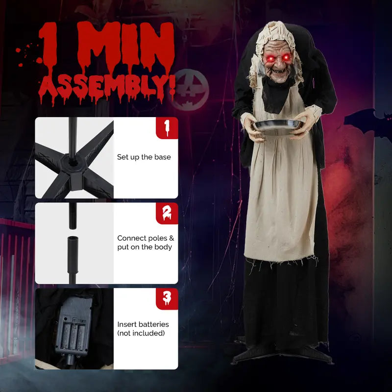Animated Halloween Figure with Sound-Activated Head Shaking and Red LED Eyes