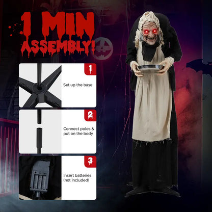 Animated Halloween Figure with Sound-Activated Head Shaking and Red LED Eyes