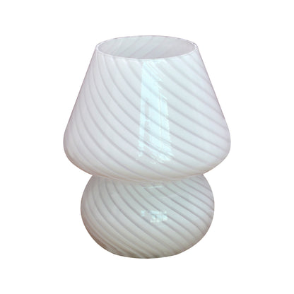 Mushroom Glass Table Lamp with Stepless Dimming and Swirled Stripe Shade