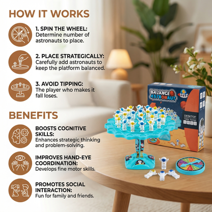Astronaut Stacking Balance Game with Spinner and Dice for Kids and Families