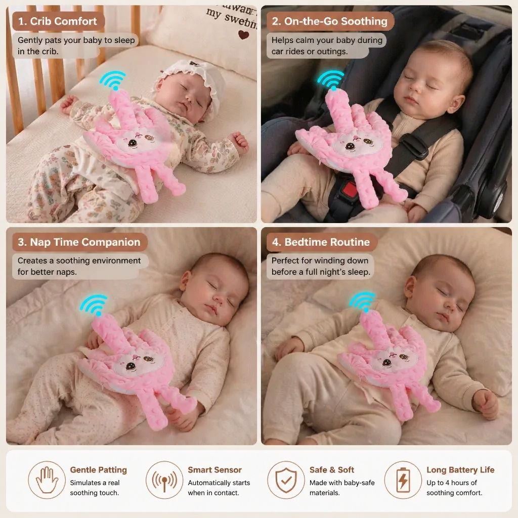 Soft Animal Shaped Toy with Gentle Patting Movement in Three Designs for Nursery Shelves