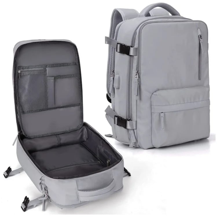 Women's 35L Travel Backpack with USB Charging Port and Laptop Compartment, Shoe and Wet Storage
