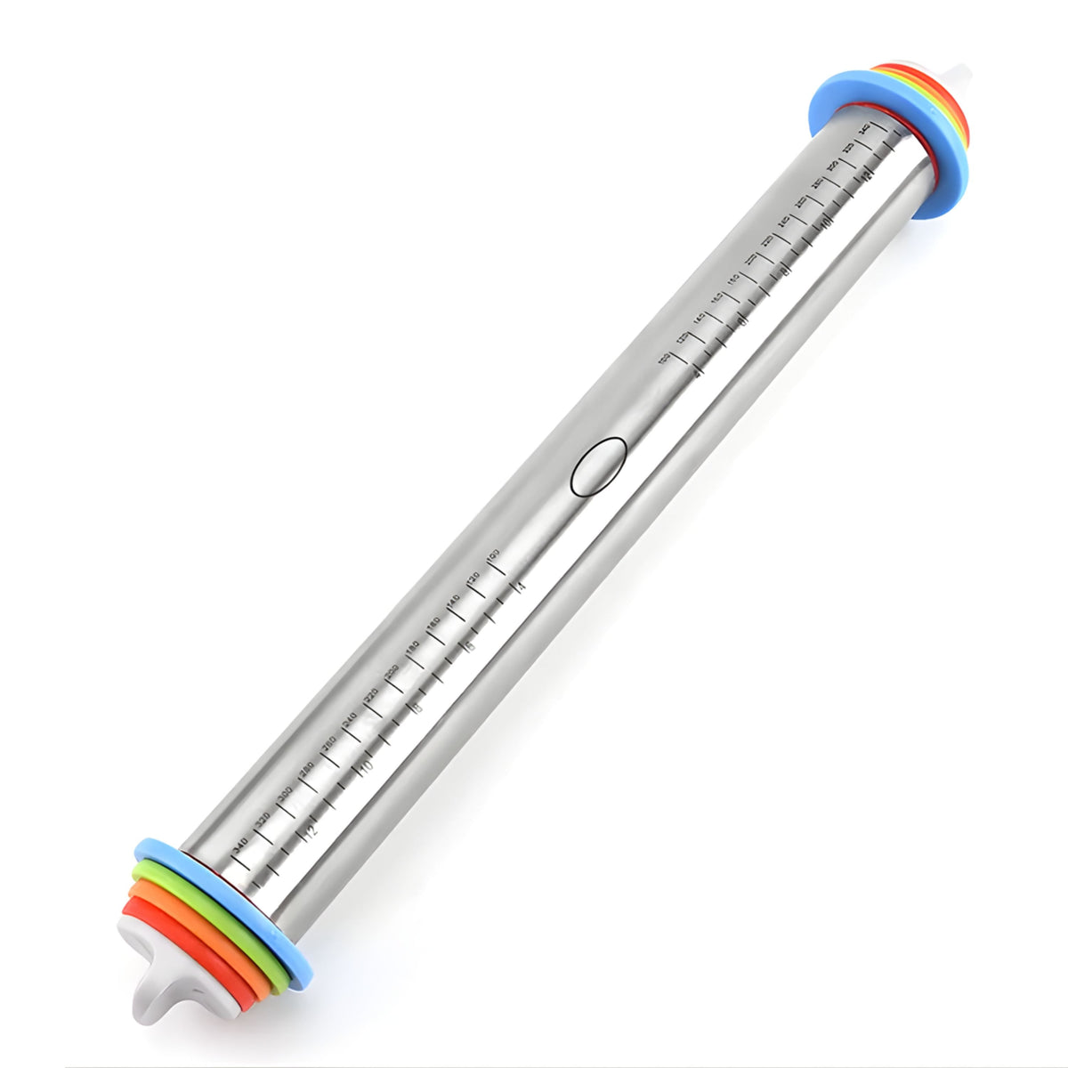 Adjustable Stainless Steel Rolling Pin with Thickness Rings and Silicone Handles